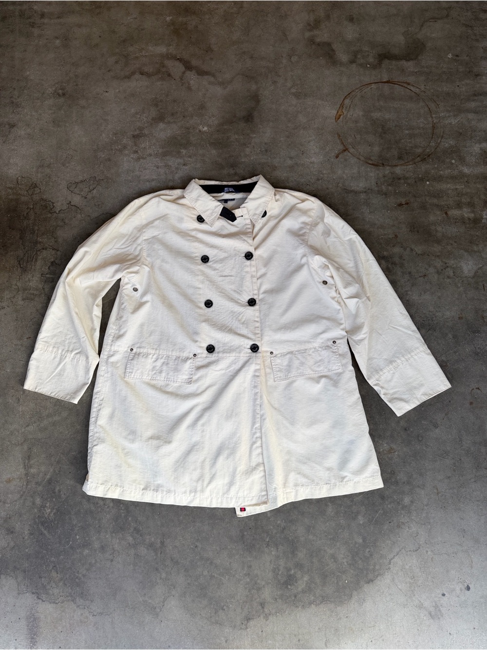 Tommy Hilfiger White Double Breasted Extra Buttons Collared Trench Coat Men’s XL
